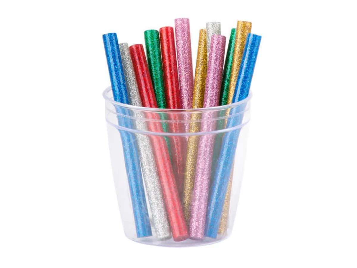 Комплект кольорових перламутрових клейових стрижнів 7,4 мм * 100 мм, 12 шт INTERTOOL RT-1033 