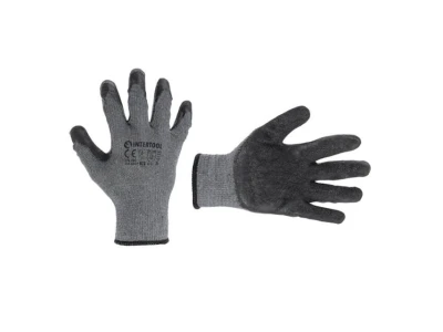 Перчатка трикотажная, хлопчатобумажная, серая, покрыта черным вспененным латексом, 10