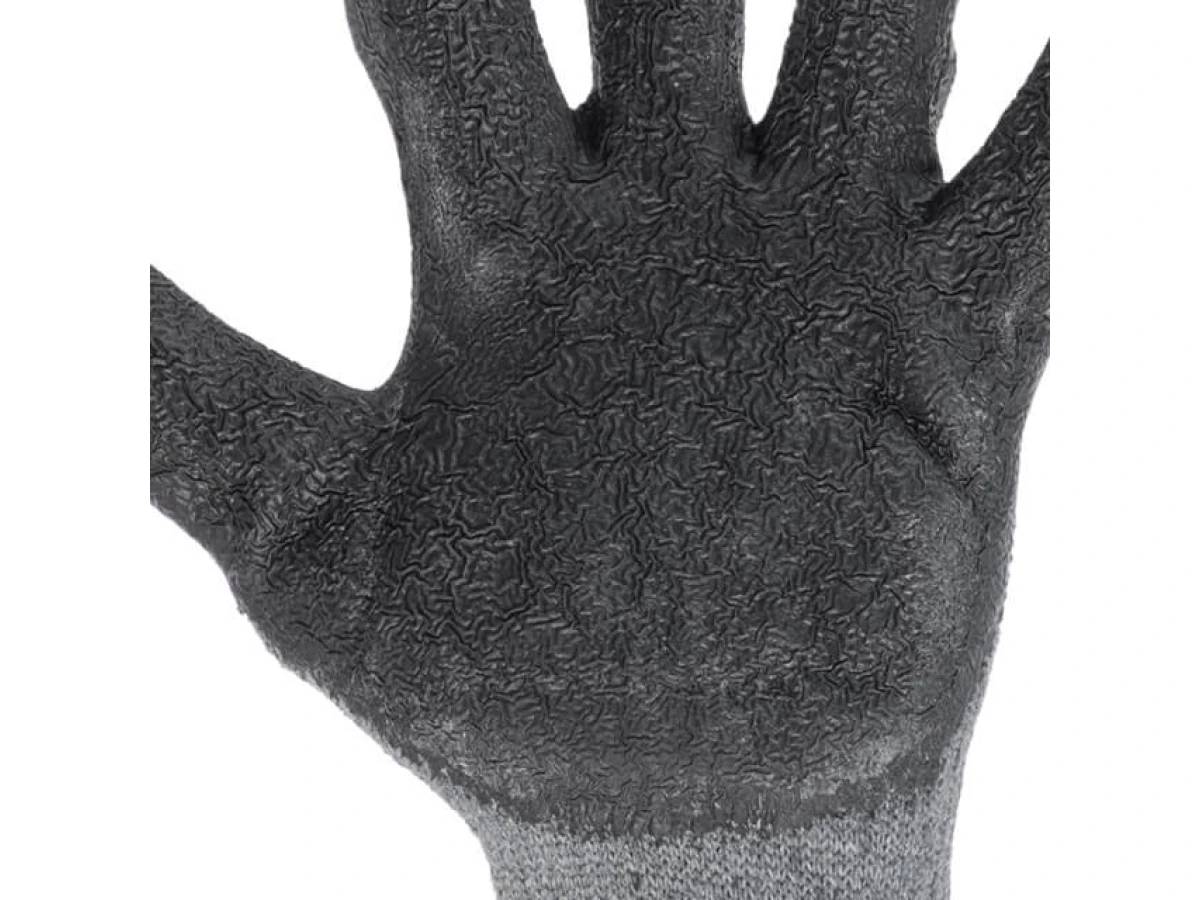 Перчатка трикотажная, хлопчатобумажная, серая, покрыта черным вспененным латексом, 10" INTERTOOL SP-0115 