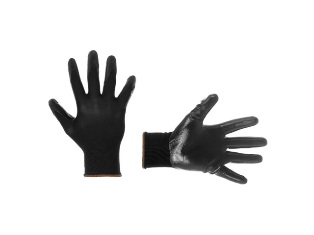 Перчатка трикотажная,синтетическая,черного цвета,с нитриловым покрытием черного цвета,7" INTERTOOL SP-0100 