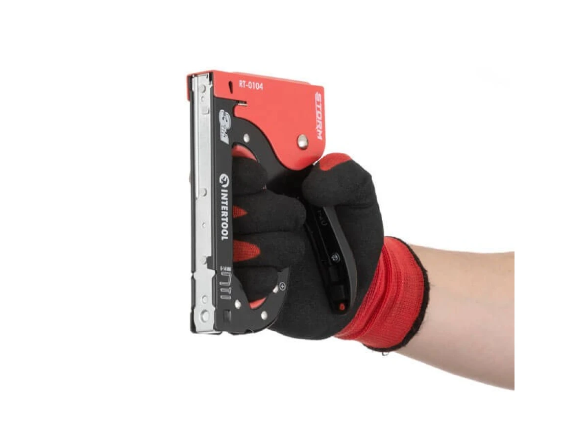 Степлер будівельний 3 в 1, під скобу 11.3*0.7*6-14 мм, цвях 14мм, шпилька 14мм. INTERTOOL RT-0104 