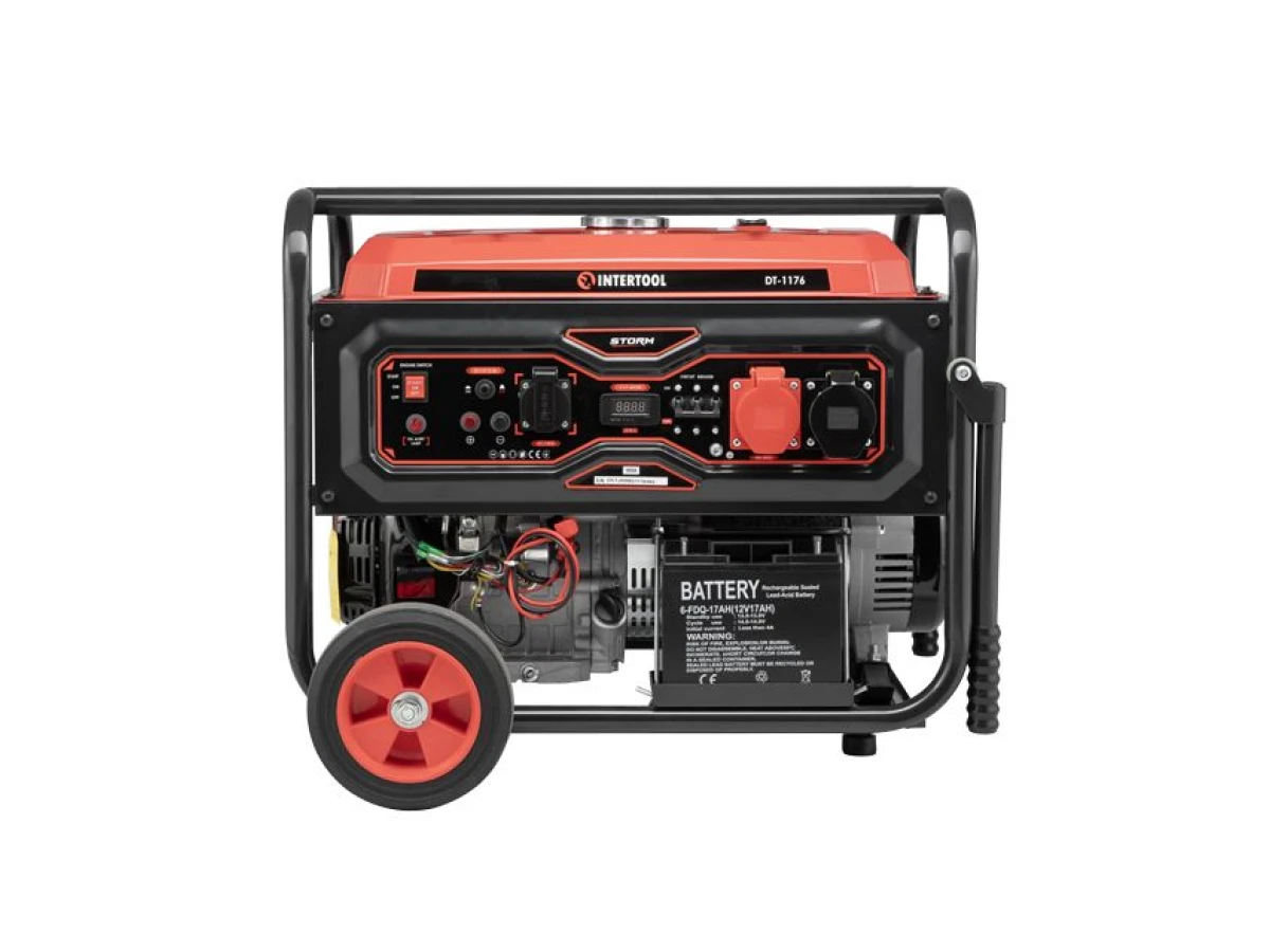 Генератор бензиновый 7/7.5 кВт, 220/380 В, 25 л, электро+ручной старт, медная обмотка, STORM INTERTOOL DT-1176 