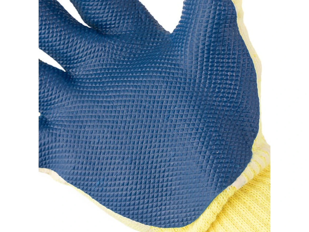 Перчатка трикотажная, поликоттон, стекольщика (каменщика), с двойным латексным покрытием синего цвета на ладони, с защитой суставов, 10" INTERTOOL SP-0003 