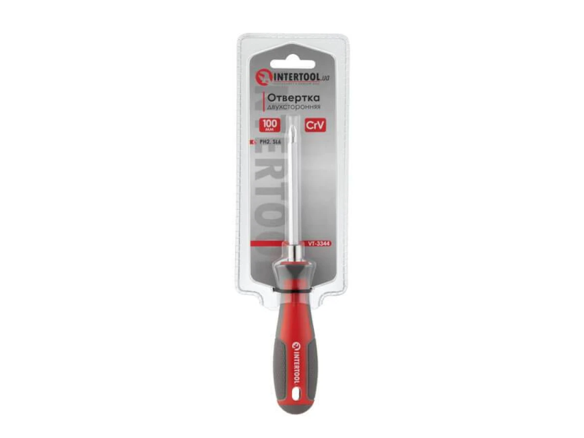 Отвертка двухсторонняя 100 мм PH2, SL6 mm INTERTOOL VT-3344 