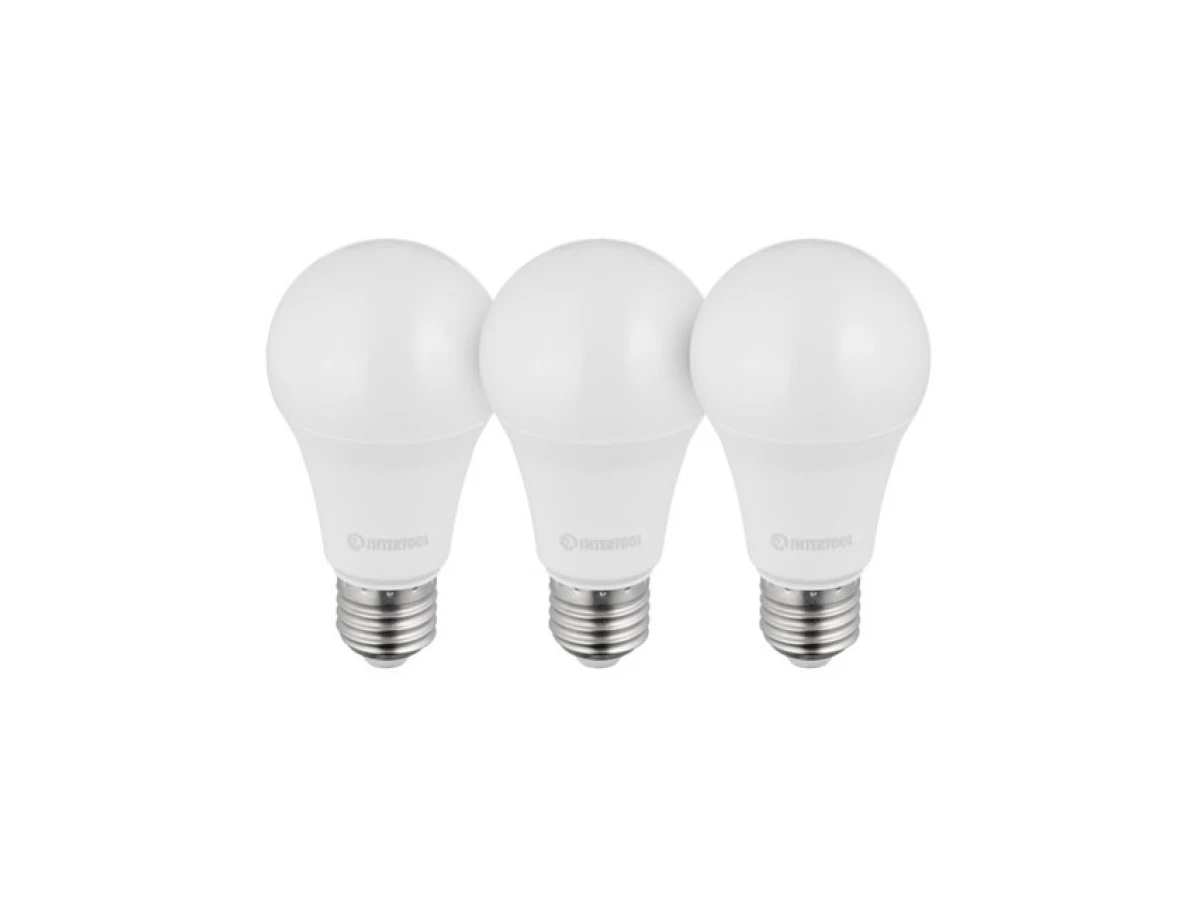 Лампы светодиодные, набор из 3 шт. LL-0017, LED A60, E27, 15 Вт, 150-300 В, 4000 K, 30000 ч, гарантия 3 года INTERTOOL LL-3017 