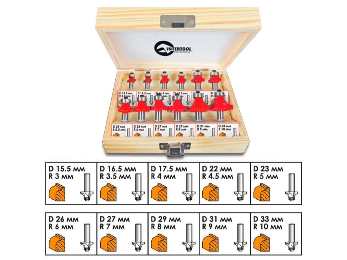 Набір фрез калювальних, 12 шт INTERTOOL HT-0077 