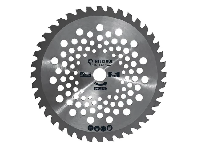 Ніж для мотокоси/тримера з твердосплавними напайками ø255x25.4x1.2 мм 40T, HRC 82-86, хвилеподібний INTERTOOL DT-2352 