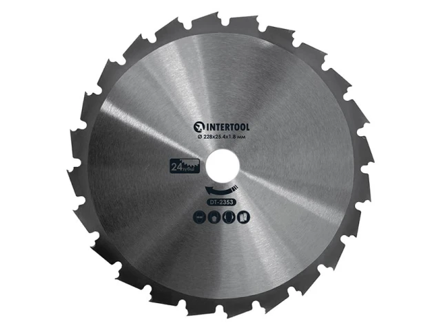 Ніж для мотокоси/тримера з твердосплавними напайками ø228x25.4x1.8 мм 24T INTERTOOL DT-2353 