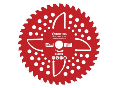 Ніж для мотокоси/тримера з твердосплавними напайками ø255x25.4x1.35 мм 40T, HRC 82-86, 4 підрізні лопаті, анодоване покриття INTERTOOL DT-2355