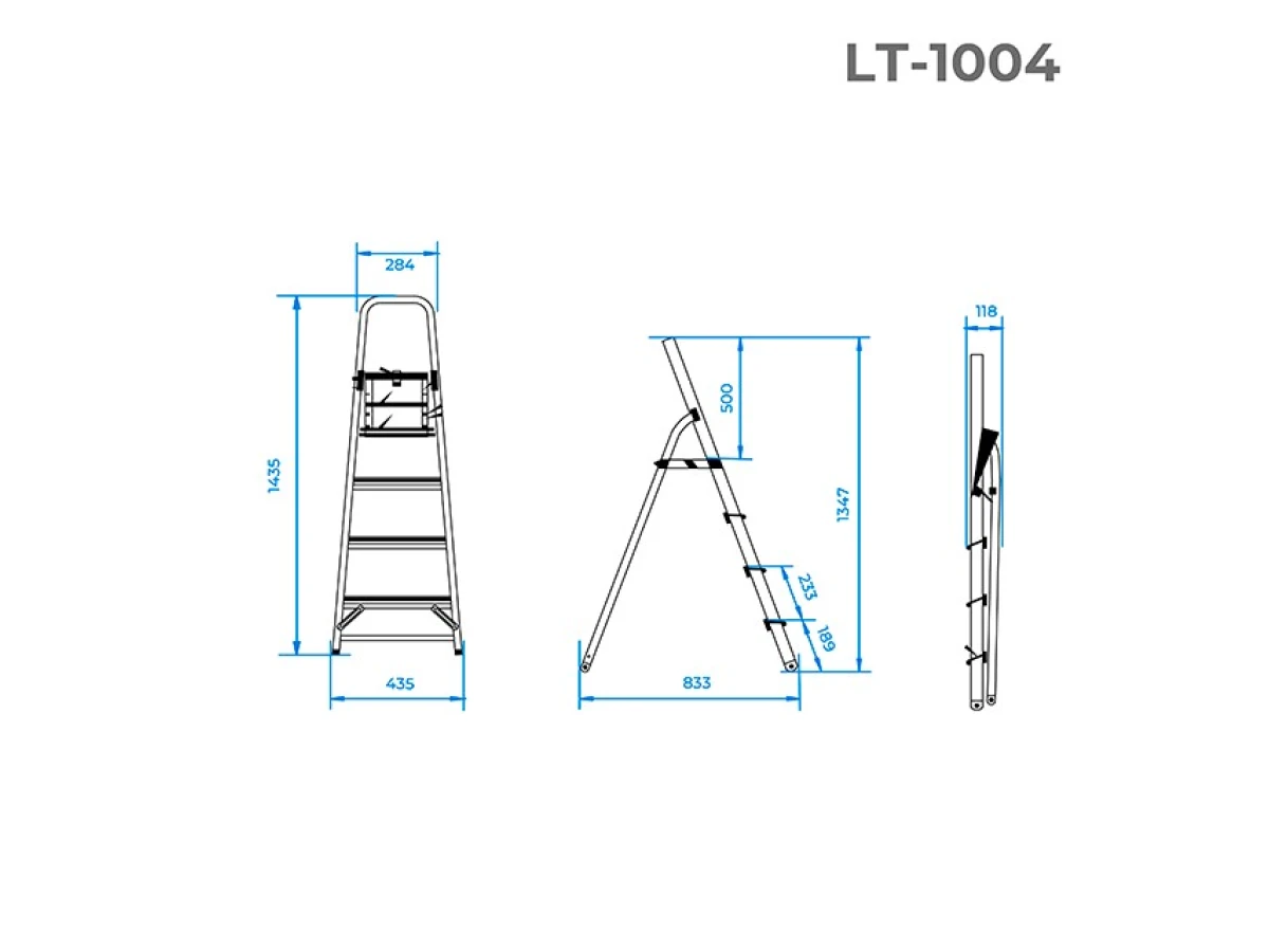 Стремянка алюминиевая 4 ступени, высота до платформы 850 мм INTERTOOL LT-1004 