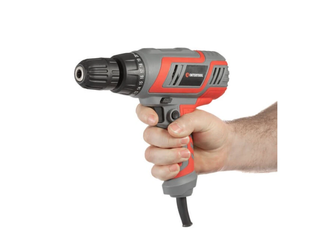 Дриль-шурупокрут електричний 320 Вт, 220 В, 0-750 об/хв., 0.8-10 мм, 10 Нм INTERTOOL DT-0103 