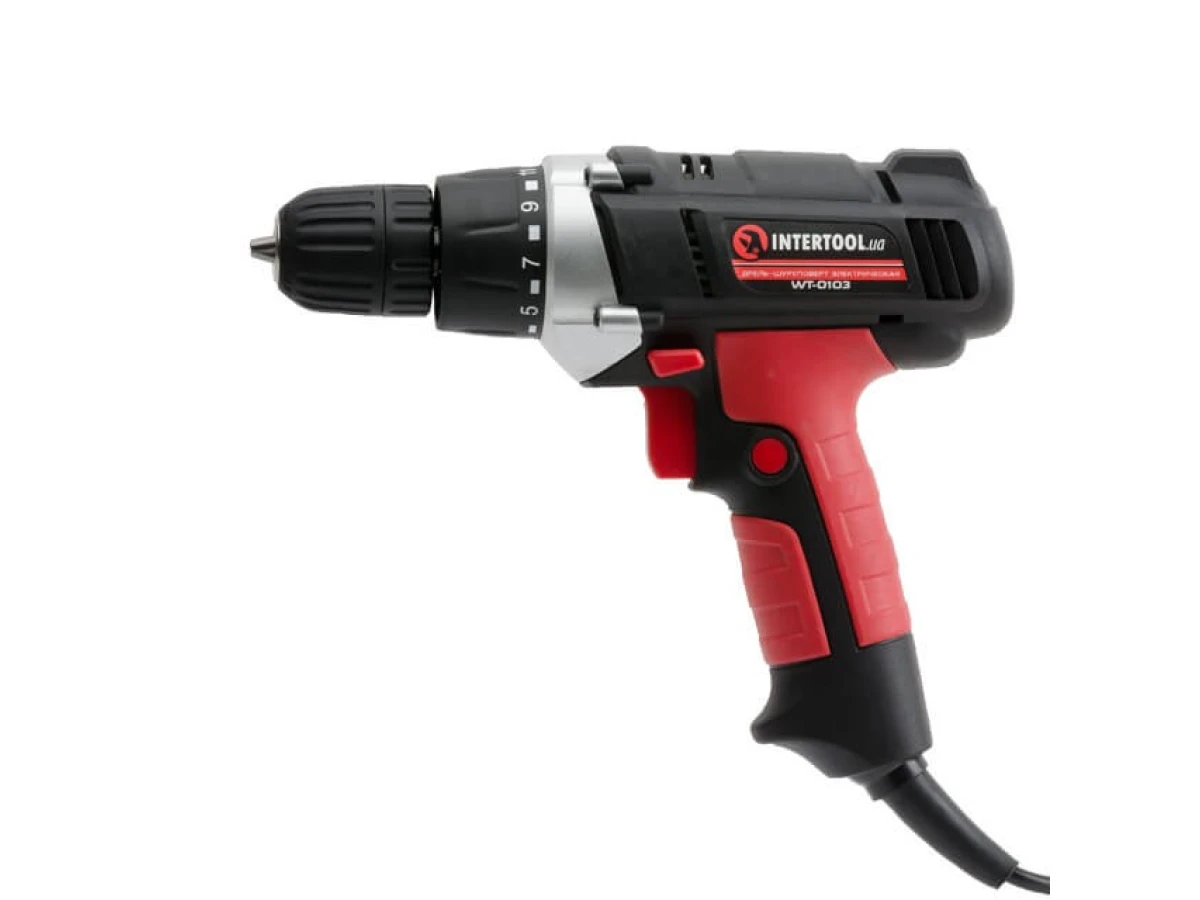Дриль-шурупокрут електричний 400 Вт, 0-800 об/хв, 0.8-10 мм, maкс. 20 Nm INTERTOOL WT-0103 
