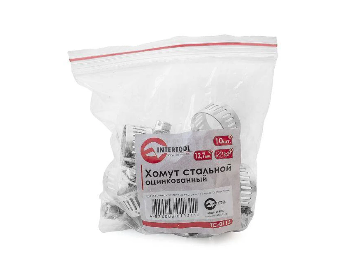 Хомут сталевий оцинкований 12,7 мм, D - 13-23 мм INTERTOOL TC-0113 
