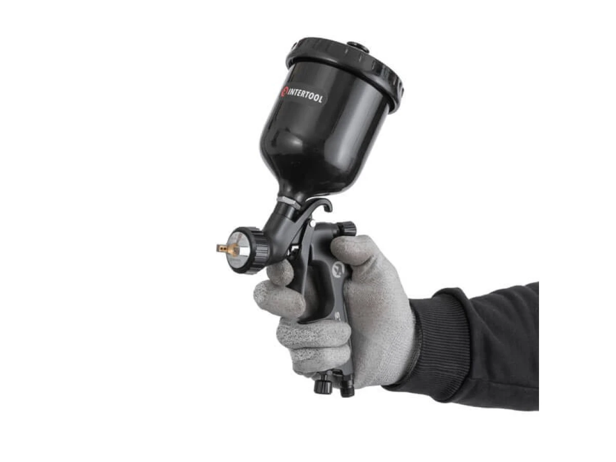 Фарбопульт пневматичний HVLP BLACK M-DIAMOND професійний, форсунка 1.4 мм, верхній пластиковий бачок 600 мл STORM INTERTOOL PT-0164 