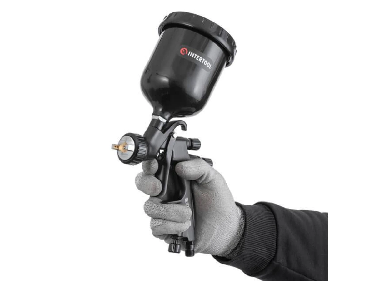 Фарбопульт пневматичний HVLP BLACK M-DIAMOND професійний, форсунка 1.8 мм, верхній пластиковий бачок 600 мл STORM INTERTOOL PT-0168 