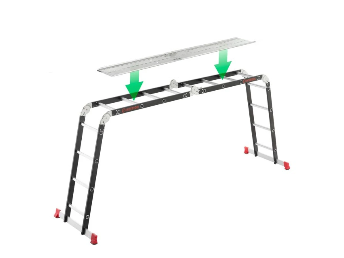 Драбина багатофункціональна трансформер 4х4 сходинки, сталевий профіль, 4450 мм, 150 кг INTERTOOL LT-0024 
