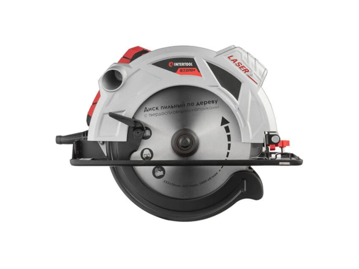Пила дискова 2000 Вт, 5000 об/хв., кут 90-45°, глибина розпилу 85-56 мм, диск 235*30 мм, 40 зубів, лазер INTERTOOL WT-0623 