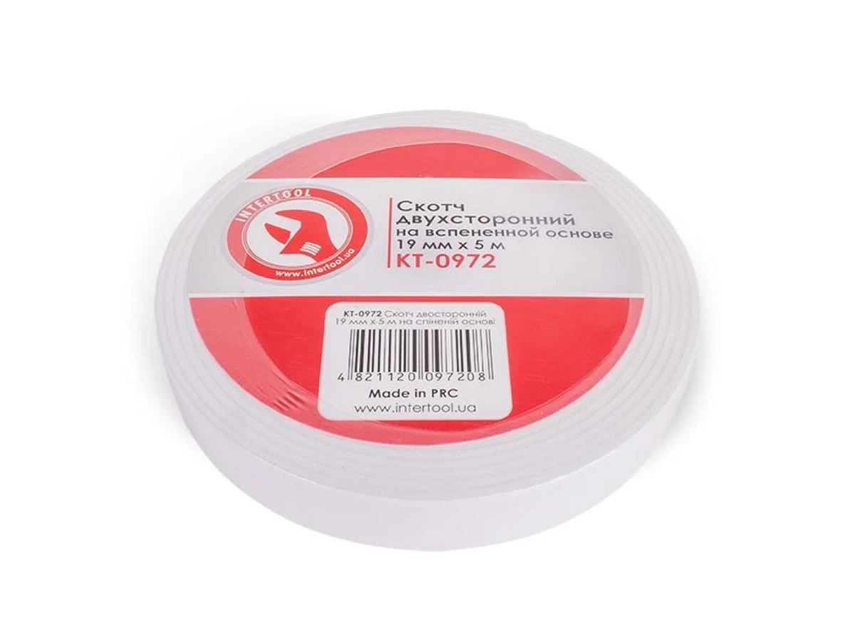 Скотч двосторонній 19 мм * 5 м на спіненій основі INTERTOOL KT-0972 