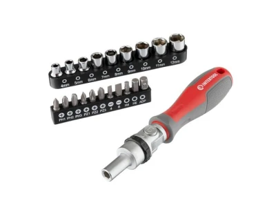 Викрутка реверсивна з карданом і комплектом насадок 21 од INTERTOOL VT-3360