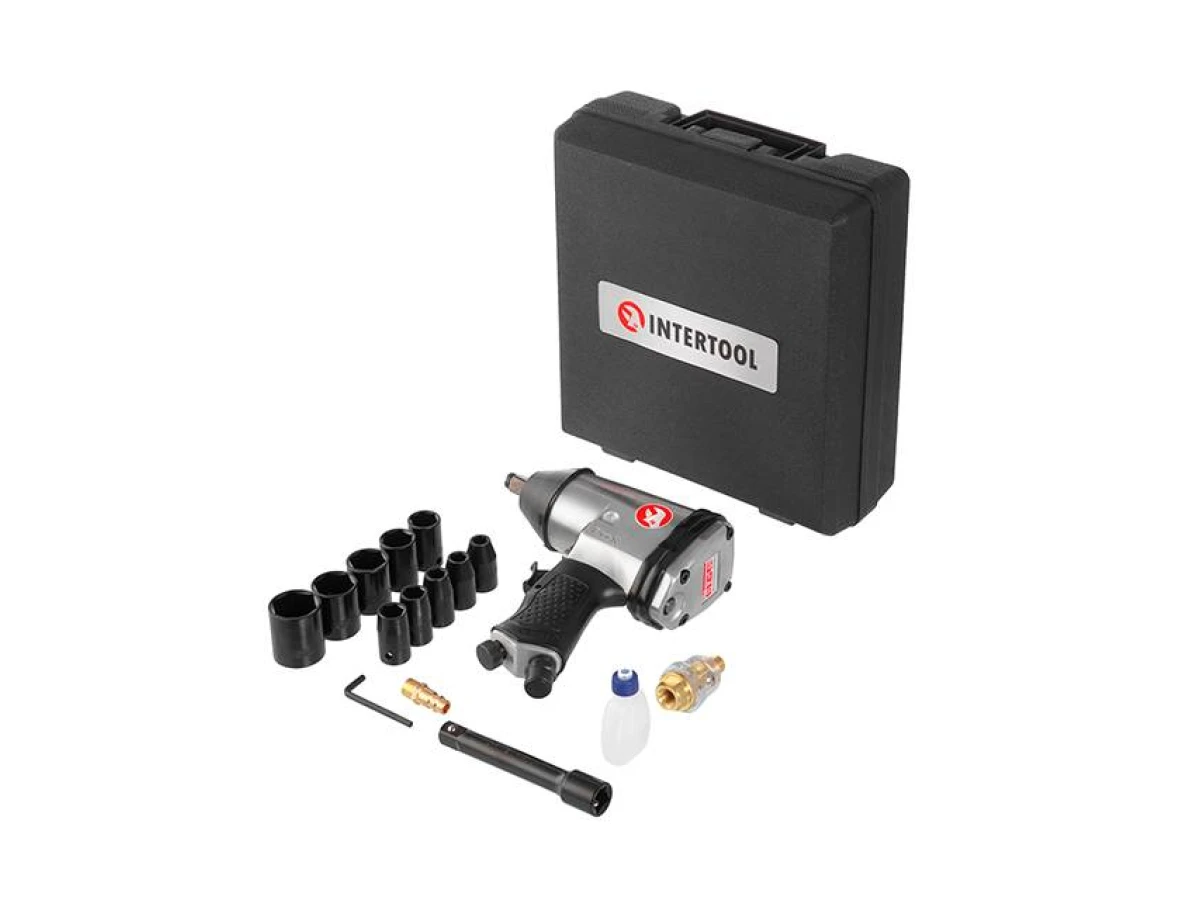 Гайковерт пневматичний у кейсі + набір головок 17 од. 1/2" INTERTOOL PT-1101 