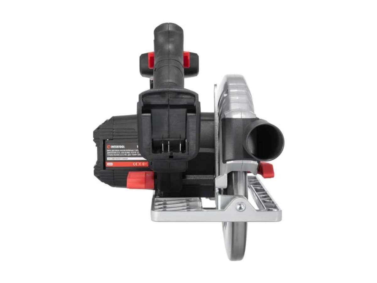 Пила дискова акумуляторна з безщітковим двигуном 20 В, 4500 об/хв., кут 90°/45°, глибина розпилу 62/45 мм, диск 190*20 мм, без ЗП та АКБ INTERTOOL WT-0371 