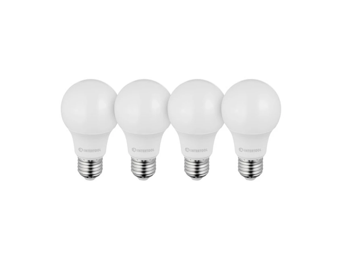 Лампы светодиодные набор из 4 штук LL-0014, LED A60, E27, 10 Вт, 150-300 В, 4000 K, 30000 ч, гарантия 3 года INTERTOOL LL-4014 
