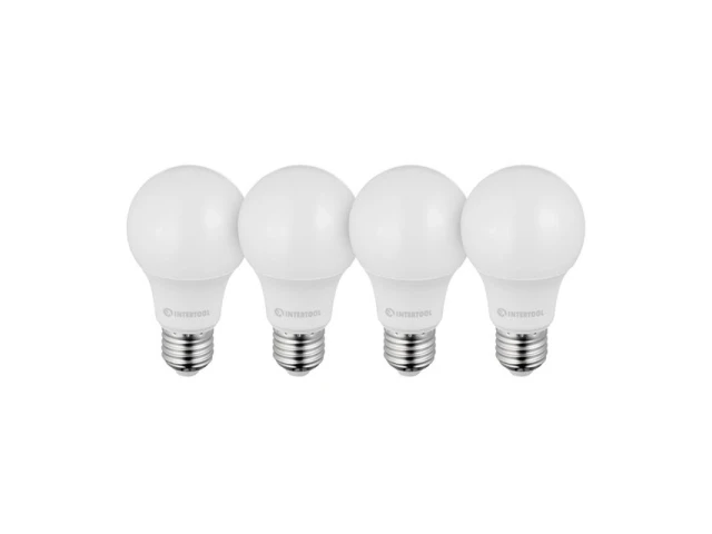 Лампы светодиодные набор из 4 штук LL-0014, LED A60, E27, 10 Вт, 150-300 В, 4000 K, 30000 ч, гарантия 3 года INTERTOOL LL-4014 