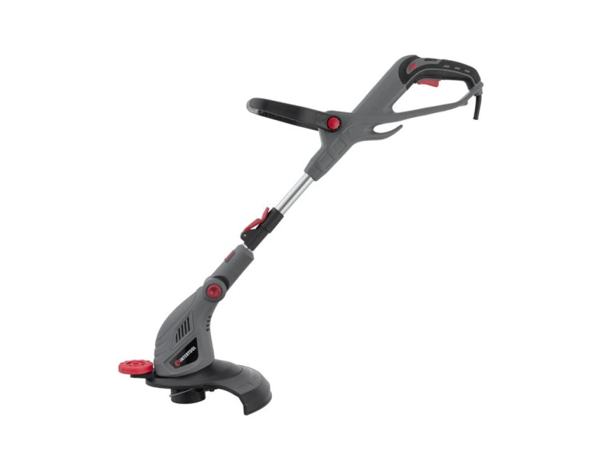 Триммер электрический, 450 Вт, 230 В~50 Гц, 10000 об/мин, диаметр вращения лески 300 мм, регулировка длины штанги/положения косильной головки INTERTOOL DT-2255 