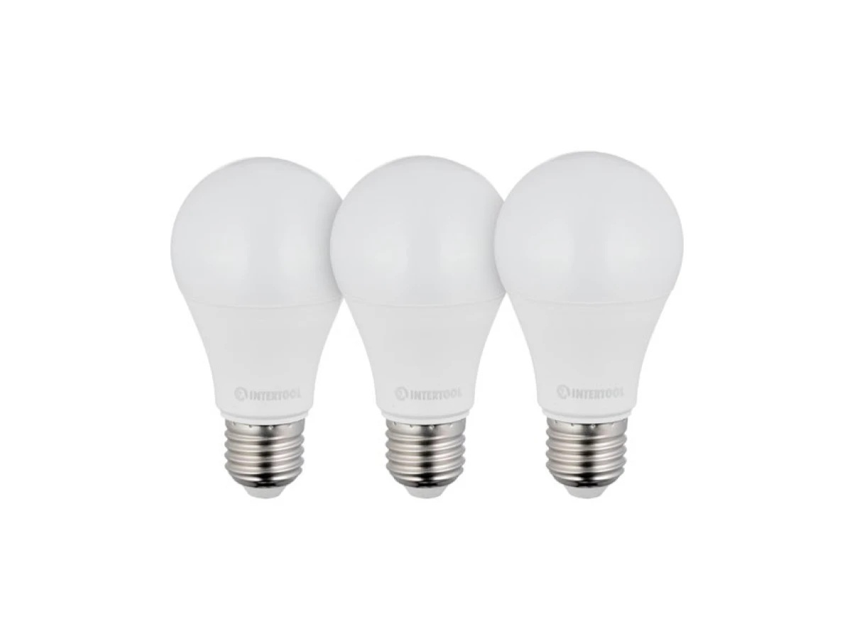 Лампы светодиодные, набор из 3 шт. LL-0015, LED A60, E27, 12 Вт, 150-300 В, 4000 K, 30000 ч, гарантия 3 года INTERTOOL LL-3015 