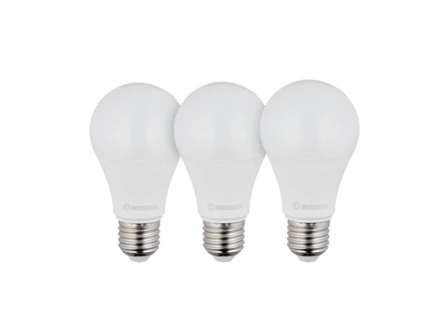 Лампы светодиодные, набор из 3 шт. LL-0015, LED A60, E27, 12 Вт, 150-300 В, 4000 K, 30000 ч, гарантия 3 года INTERTOOL LL-3015 