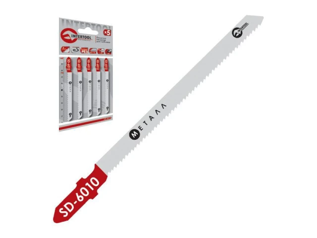 Набір полотен 5 од. для лобзика. Робоча довжина 75 мм, шаг зуба 1,2 мм, для роботи з листовим металом INTERTOOL SD-6010 