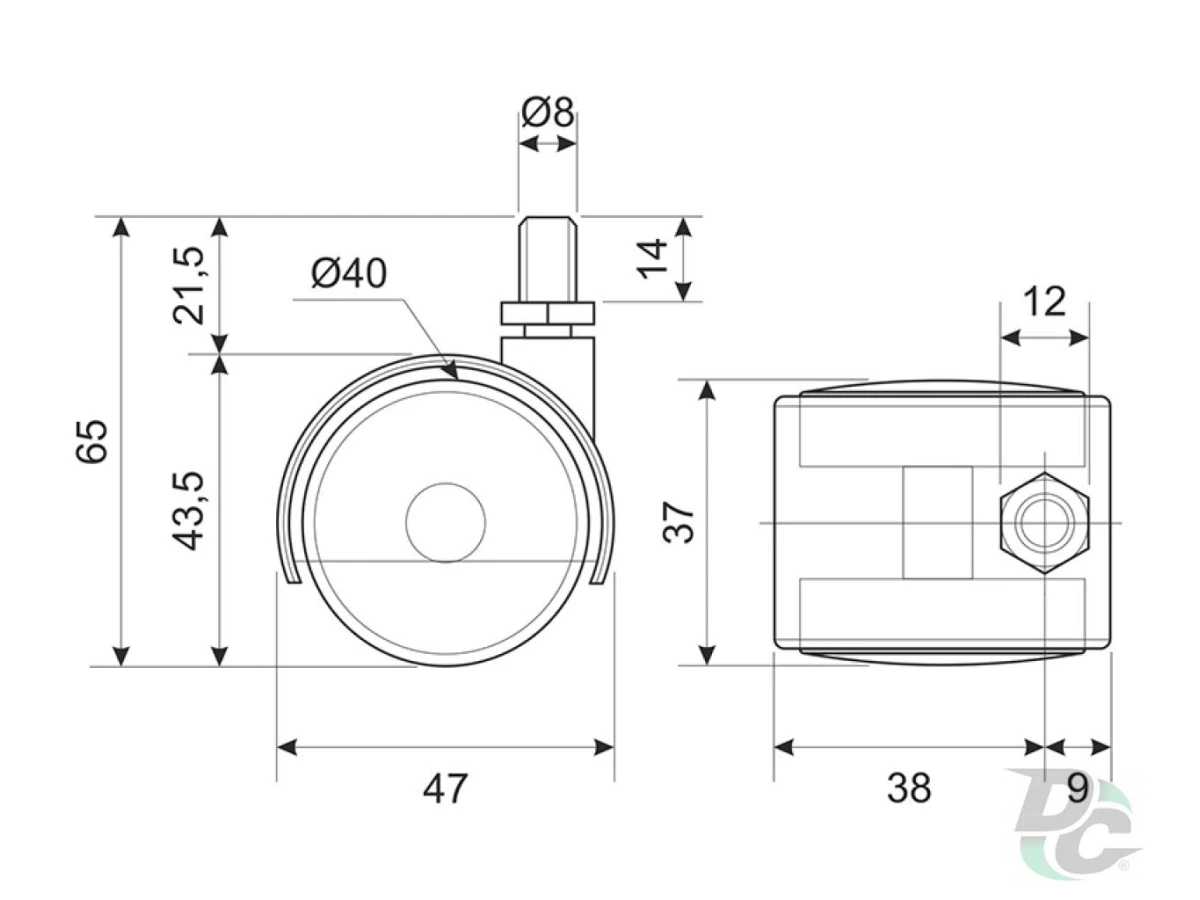 Ролик d-40 мм пластиковый Чёрный со штифтом ДС 