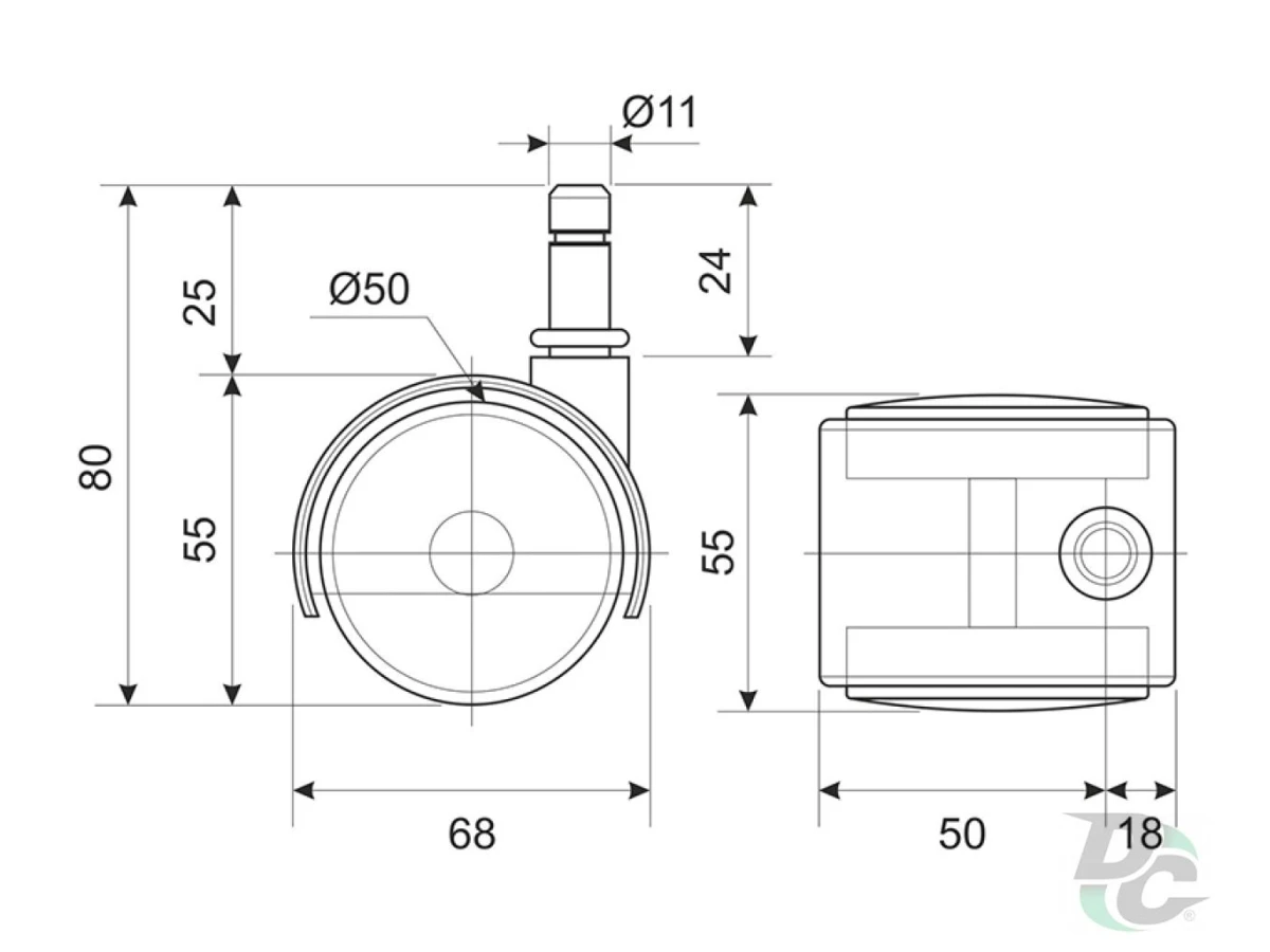 Ролик d-50 мм пластиковый Чёрный со штифтом для кресел ДС 