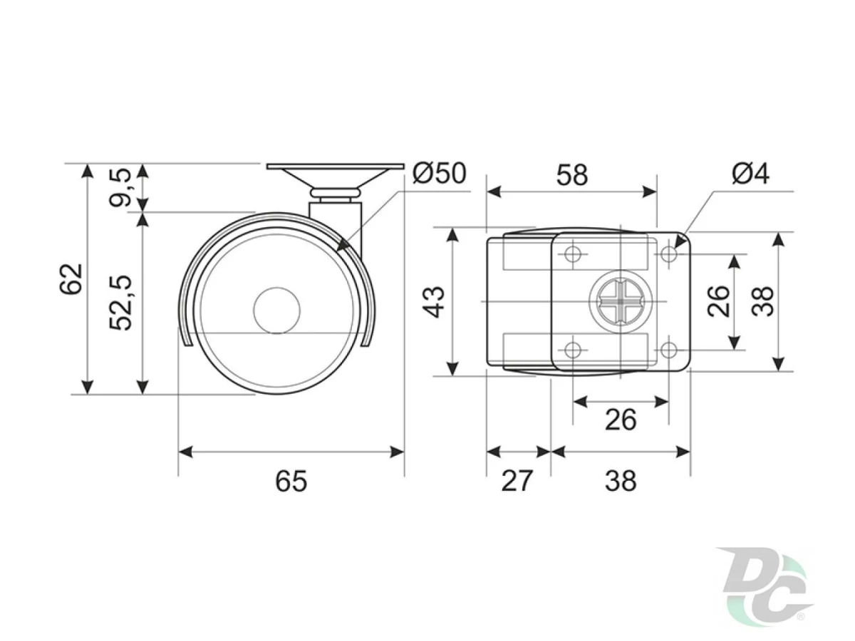 Ролик d-50 мм пластиковый Чёрный с площадкой ДС 