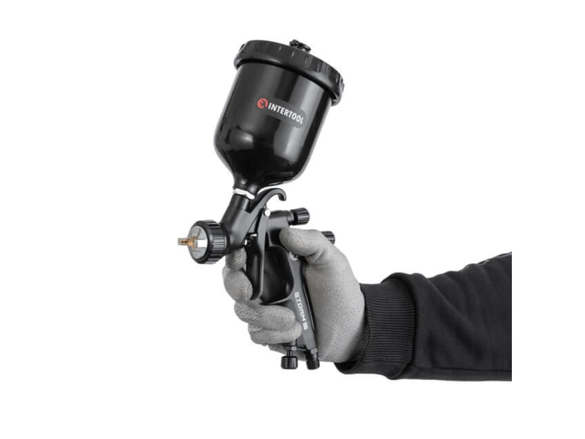 Фарбопульт пневматичний HVLP BLACK M-DIAMOND професійний, форсунка 1.3 мм, верхній пластиковий бачок 600 мл STORM INTERTOOL PT-0163 