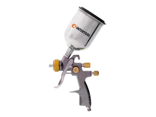 Фарбопульт пневматичний LVLP BRONZE професійний, форсунка 1.8мм, верхній металевий бачок 600мл., 1.5бар INTERTOOL PT-0135 