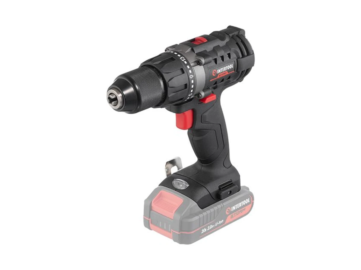Дриль-шурупокрут акумуляторний 20 В, 50 Nm, 0-450/0-1700 об/хв., 2-13 мм, без ЗП та АКБ INTERTOOL WT-9351 