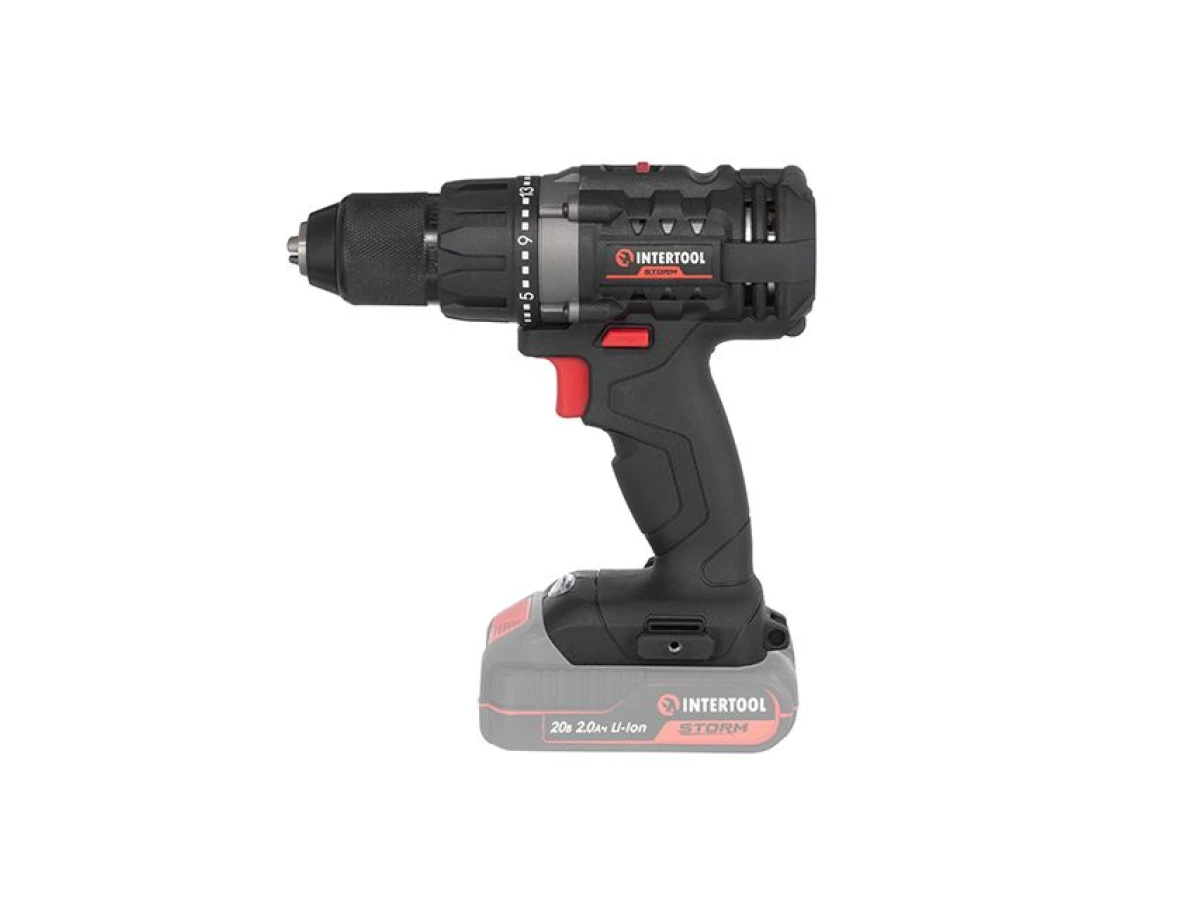 Дриль-шурупокрут акумуляторний 20 В, 50 Nm, 0-450/0-1700 об/хв., 2-13 мм, без ЗП та АКБ INTERTOOL WT-9351 