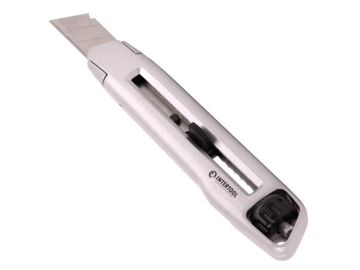 Ніж сегментний 18 мм, металевий, посилений, гвинтова фіксація INTERTOOL HT-0512 