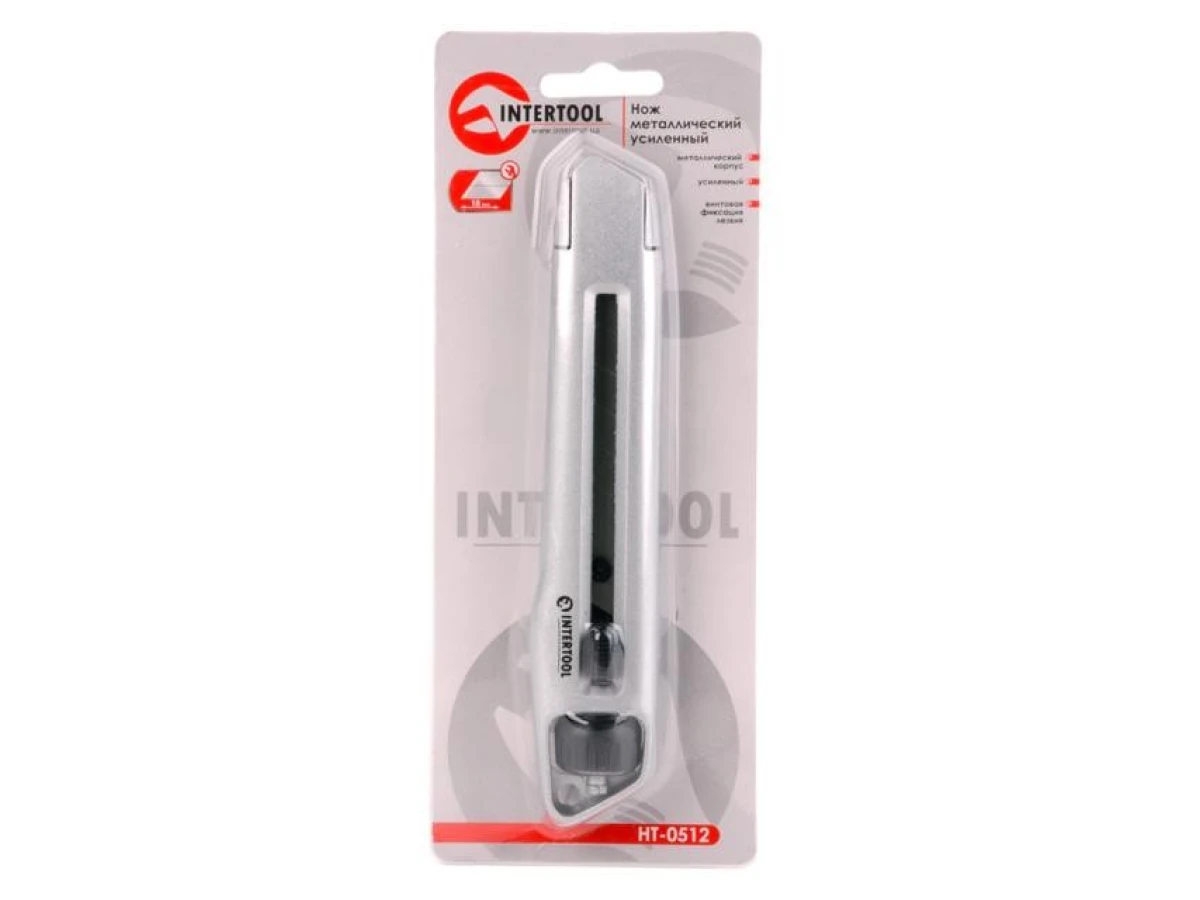 Ніж сегментний 18 мм, металевий, посилений, гвинтова фіксація INTERTOOL HT-0512 