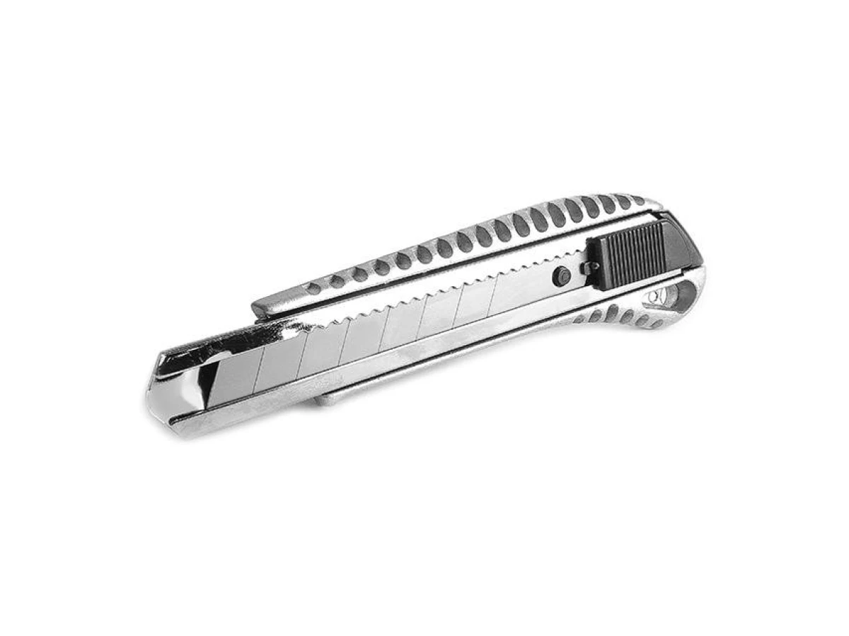 Ніж з відламним лезом 18 мм, з металевою напрямною, протиковзкий корпус INTERTOOL HT-0504 