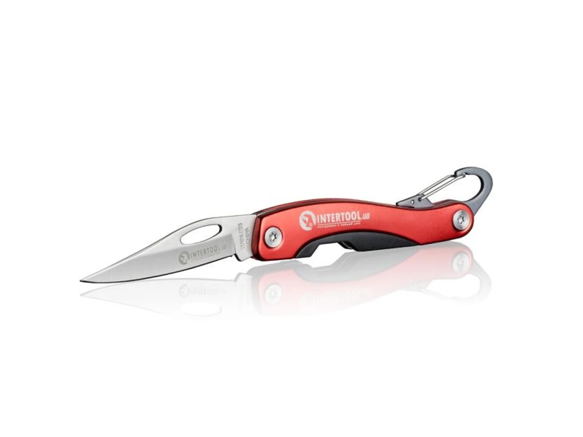 Ніж складаний 194 мм, ручка з алюмінієвими вставками, карабін INTERTOOL HT-0596 