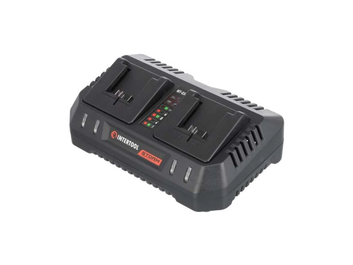 Пристрій зарядний для акумуляторів Li-ion 20 В, струм заряду 4.0+4.0 А, два термінали зарядки INTERTOOL WT-0346 