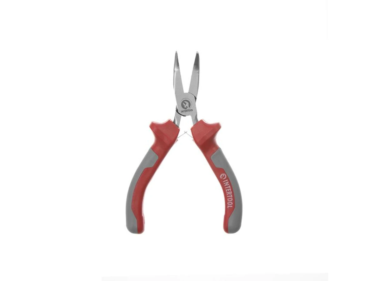 Плоскогубці подовжені вигнуті прецизійні з двокомпонентними накладками на рукоятки, 115 мм INTERTOOL NT-0103 