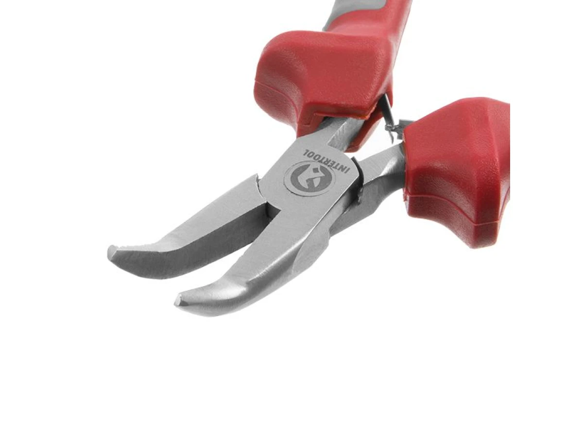 Плоскогубці подовжені вигнуті прецизійні з двокомпонентними накладками на рукоятки, 115 мм INTERTOOL NT-0103 