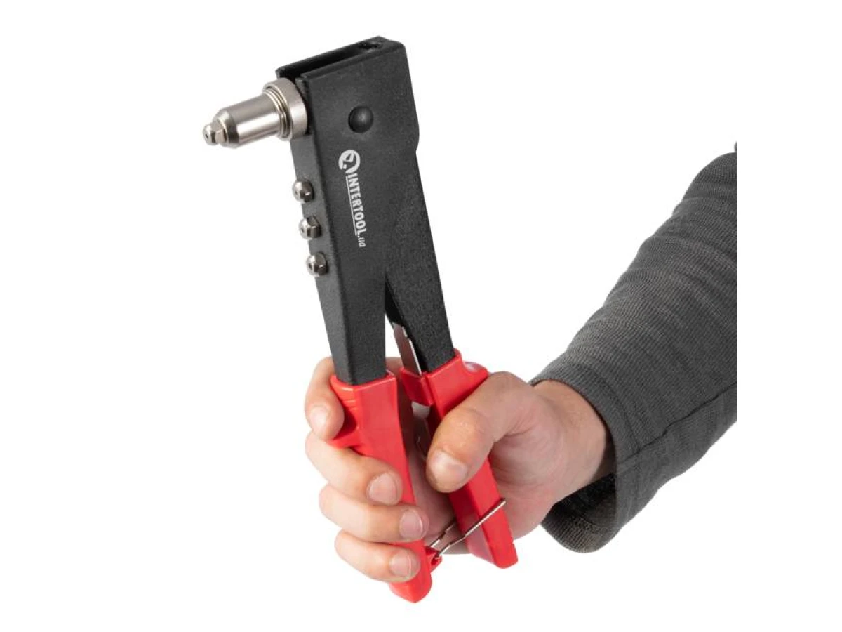 Пістолет заклепувальний ручний, діаметр заклепки 3.2; 4; 4.8 мм (з поворотом на 90°) INTERTOOL RT-0002 