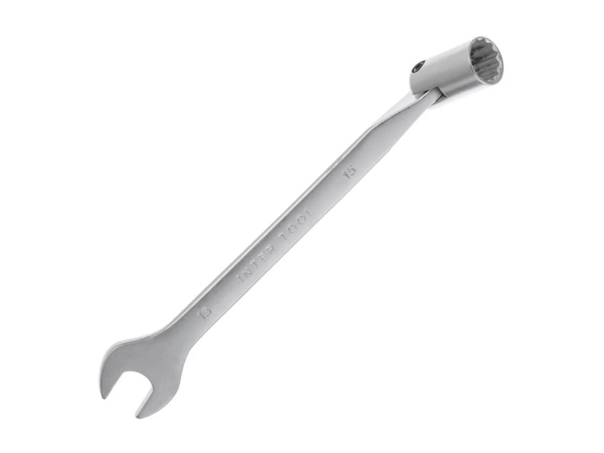 Ключ ріжково-накидний шарнірний 15 мм, CrV, покриття сатин-хром INTERTOOL XT-1415 
