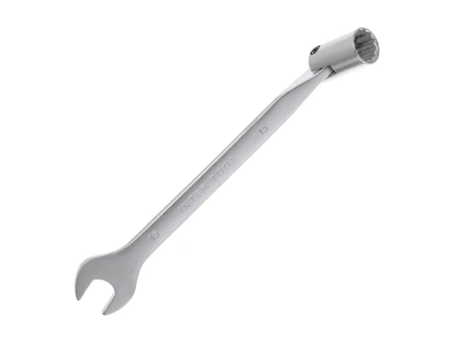 Ключ ріжково-накидний шарнірний 15 мм, CrV, покриття сатин-хром INTERTOOL XT-1415 
