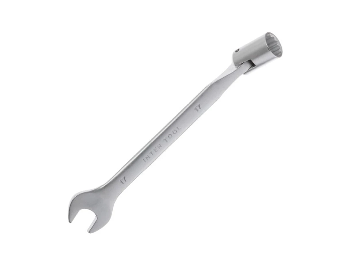 Ключ ріжково-накидний шарнірний 17 мм, CrV, покриття сатин-хром, INTERTOOL XT-1417 