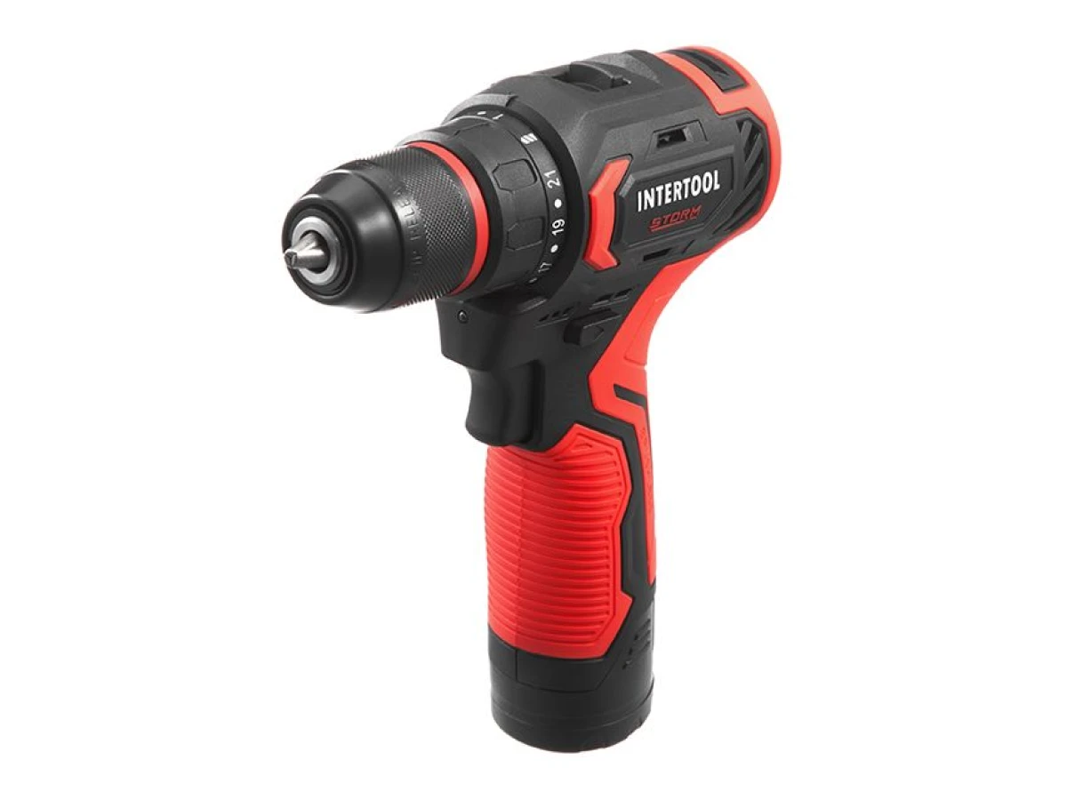 Дриль-шурупокрут акумуляторний, безщітковий двигун, 12 В, 50 Nm, 0-500/0-1900 об/хв, патрон 0,8-10 мм, 2,0 Аг INTERTOOL WT-0322 